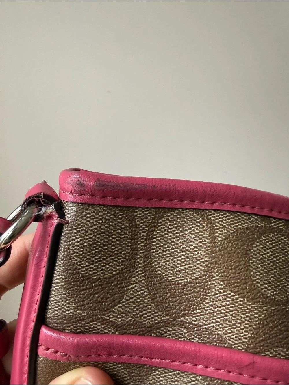 Coach Signature File Crossbody Bag – Khaki/Brown Signature Canvas w/ pink trim